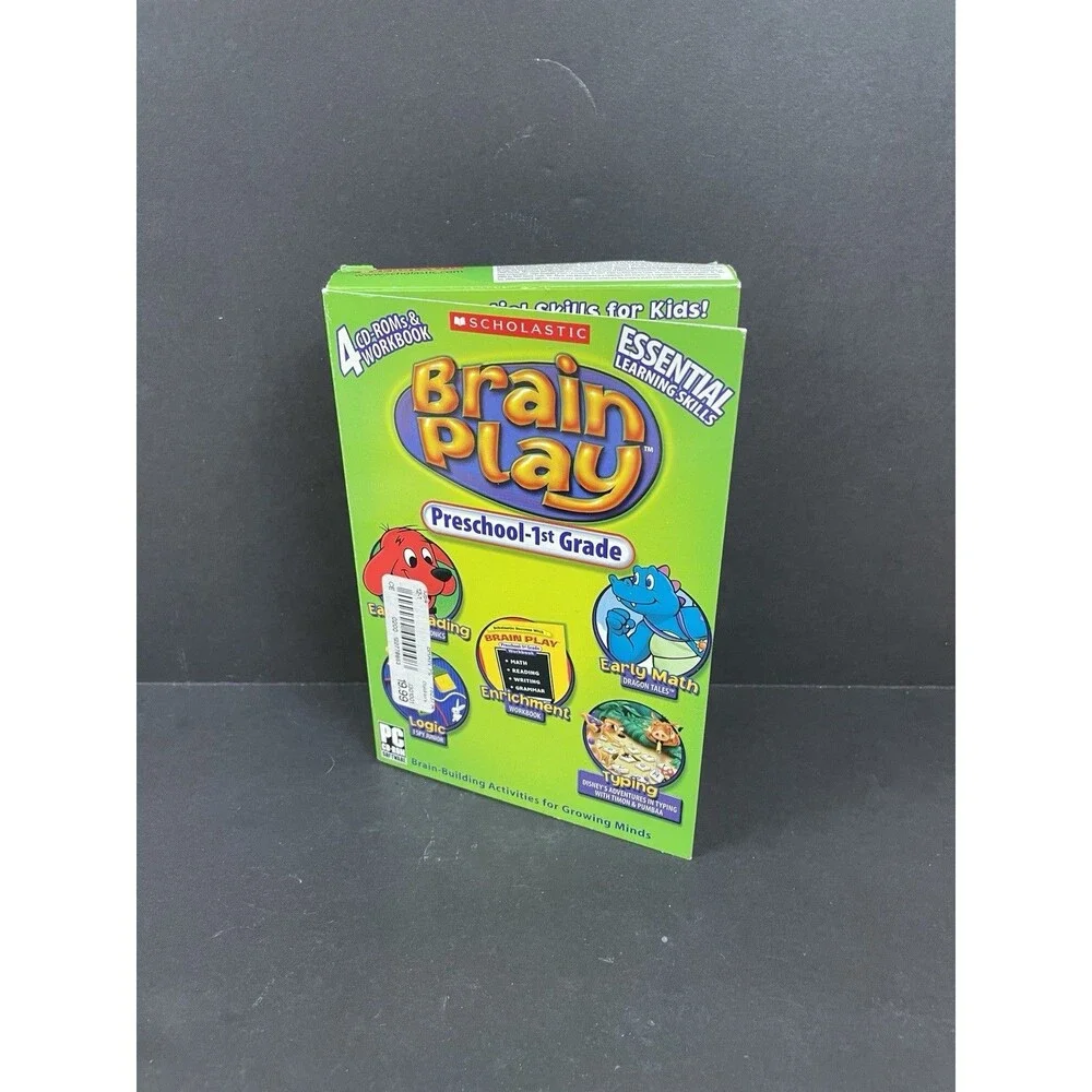 Scholastic Brain Play Preschool-1st Grade PC 4 CD-Rom Math/Reading/Logic/Typing